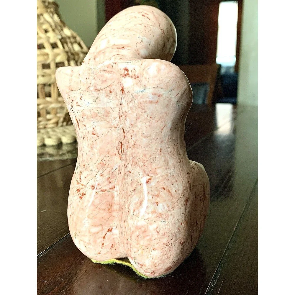 VINTAGE PINK MARBLE SCULPTURE- Abstract Mother & Child, Mid Century Modern 7